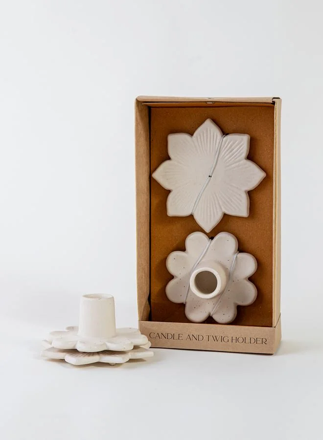Curate Home Set of Candle and Twig Holder in Gift Box