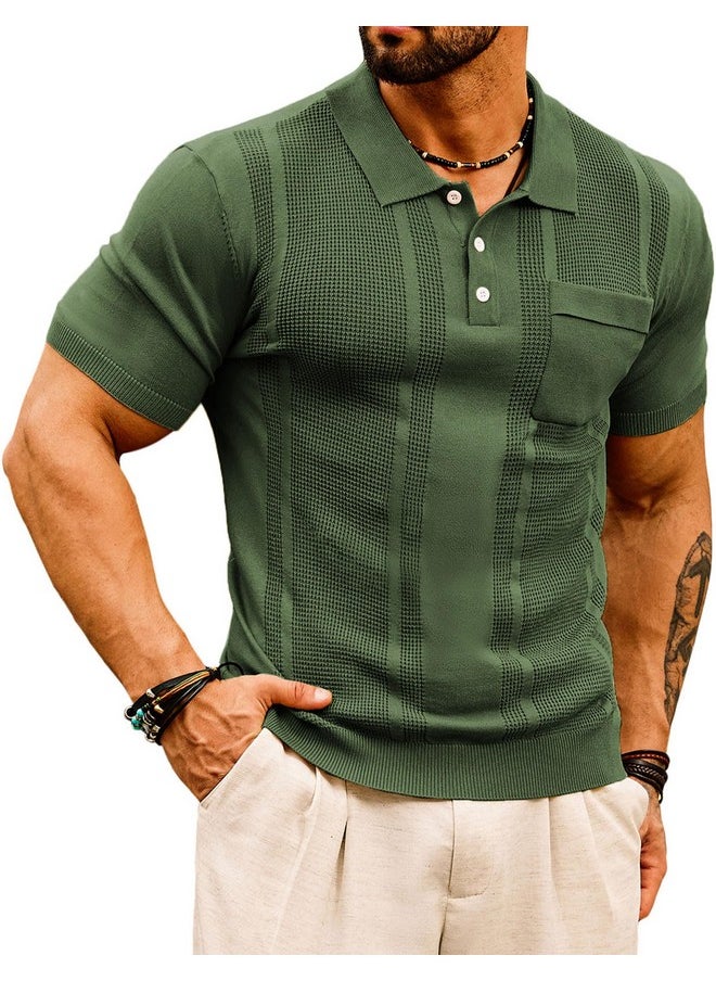 GRACE KARIN Men's Vintage Knit Polo Shirts Short Sleeve Stylish Button Down Polo Pullover Sweater Army Green L - pzsku/Z9DF3C23E1CA78825A93CZ/45/_/1740982725/315b94d5-cbc0-4fe3-9c5e-d875c100d2f8