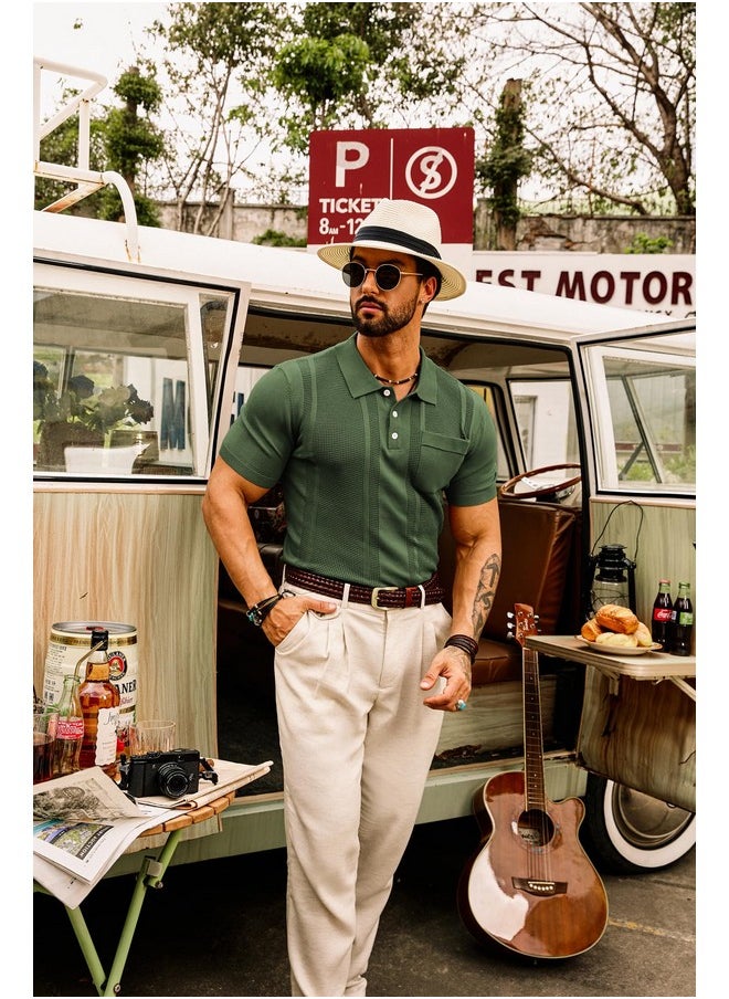 GRACE KARIN Men's Vintage Knit Polo Shirts Short Sleeve Stylish Button Down Polo Pullover Sweater Army Green L - pzsku/Z9DF3C23E1CA78825A93CZ/45/_/1740982726/a2dd4680-4651-4dd5-ae45-9199d6776bec