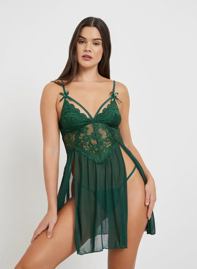 Styli Apex Strap Lace Upper Babydoll with Brief