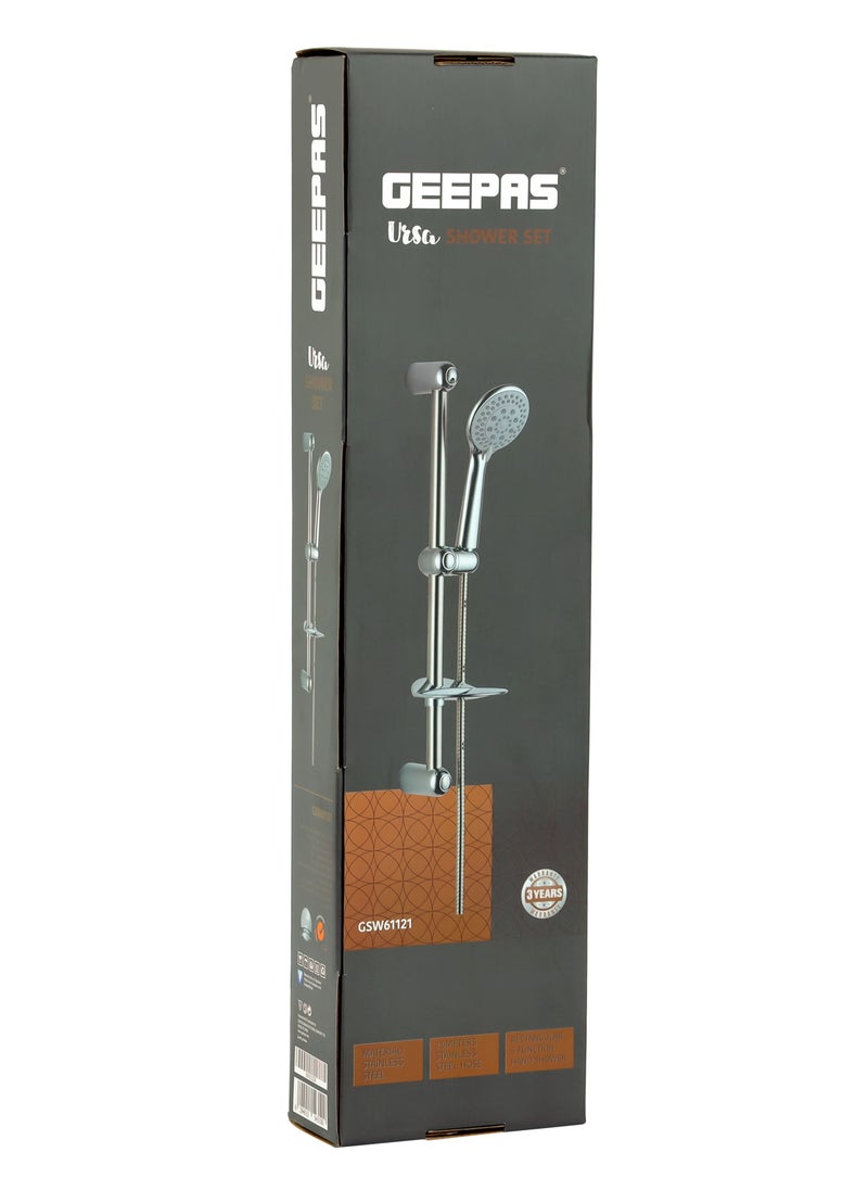 GEEPAS - Geepas Ursa Shower Set GSW61121, High Quality Material Bathroom Shower Set, Chrome Plated, Standard Hose Connector, Includes a Sliding Bar with Holder and Bracket, a Soap Dish, a Hand Shower - Image 1