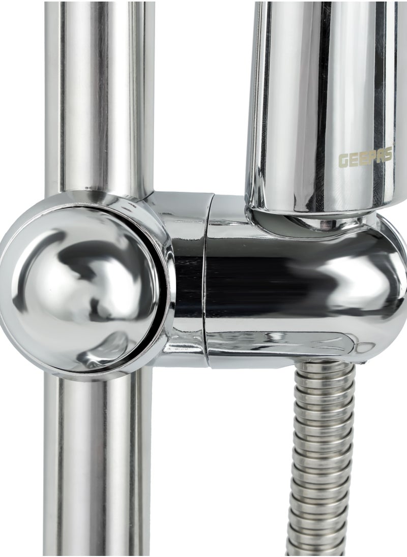 GEEPAS - Geepas Ursa Shower Set GSW61121, High Quality Material Bathroom Shower Set, Chrome Plated, Standard Hose Connector, Includes a Sliding Bar with Holder and Bracket, a Soap Dish, a Hand Shower - Image 1