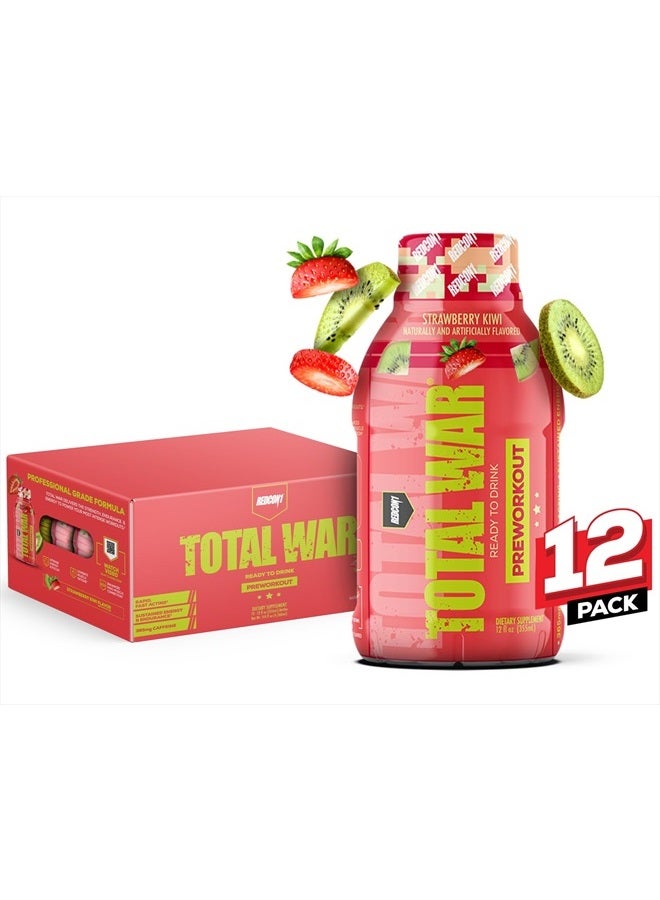 REDCON1 توتال وور جاهز للشرب قبل التمرين، فراولة كيوي - 350 ملغ من الكافيين سريع المفعول - بيتا ألانين + سيترولين ماليت لزيادة الضخ - مشروب تمرين صديق للكيتو (12 حصة) - Image 1