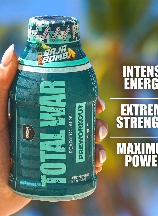 REDCON1 توتال وور جاهز للشرب قبل التمرين، فراولة كيوي - 350 ملغ من الكافيين سريع المفعول - بيتا ألانين + سيترولين ماليت لزيادة الضخ - مشروب تمرين صديق للكيتو (12 حصة) - Image 3