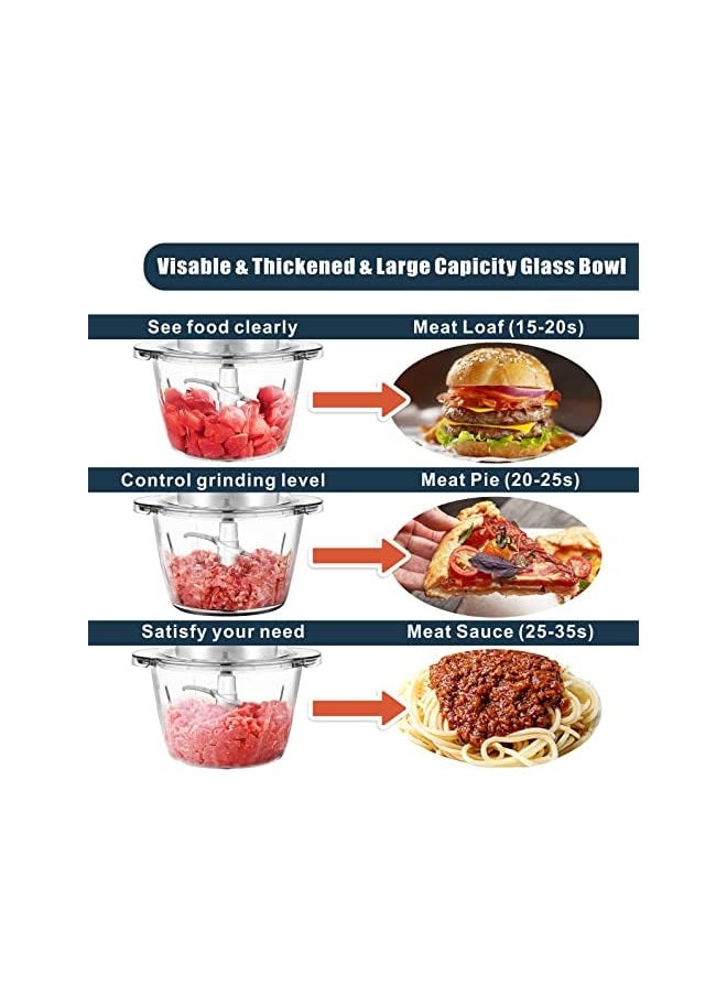Sunfuny - Food Processor,Glass Vegetable Chopper Meat Grinder, Rechargeable Portable Mincer Blender with 1.2L Glass Bowl,4 Sharp Removable Blades, for Chop/Crush Ice/Mince/Grind/Puree, White - Image 1