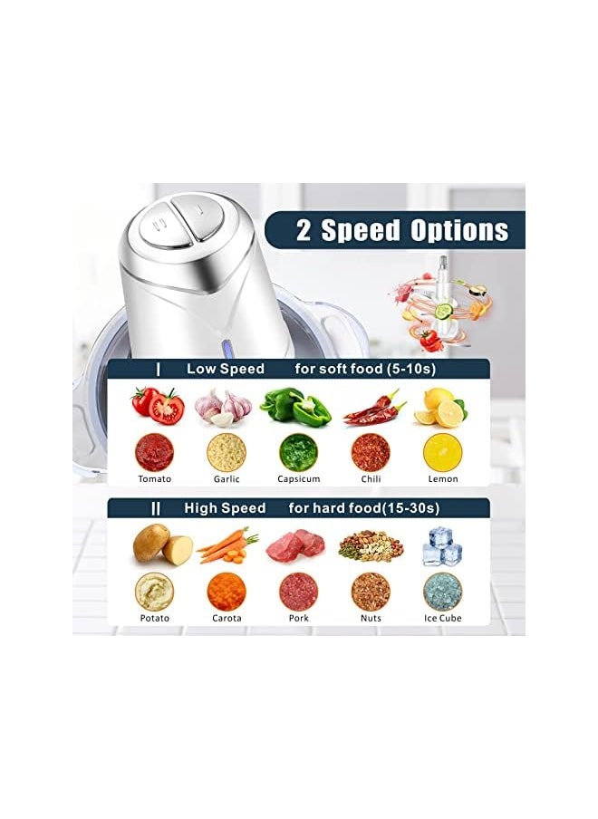 Sunfuny - Food Processor,Glass Vegetable Chopper Meat Grinder, Rechargeable Portable Mincer Blender with 1.2L Glass Bowl,4 Sharp Removable Blades, for Chop/Crush Ice/Mince/Grind/Puree, White - Image 1