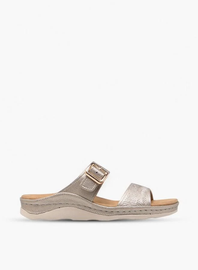 Le Confort Women's Textured Slip-On Comfort Sandals with Buckle Accent