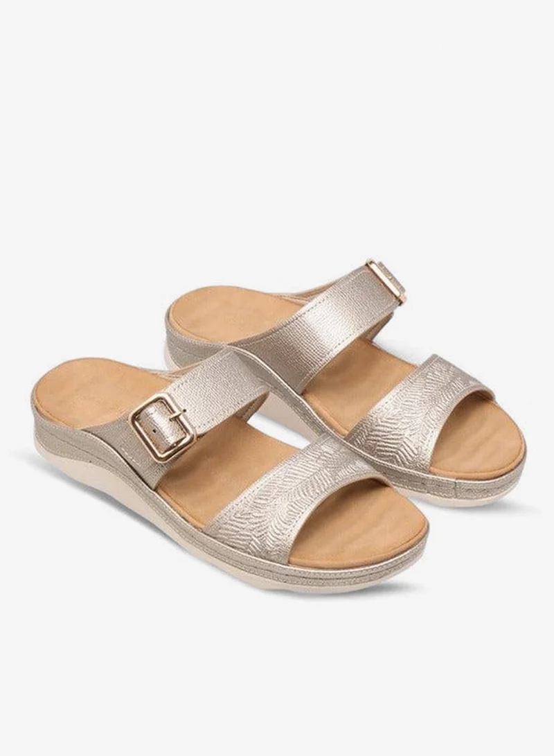 Le Confort Women's Textured Slip-On Comfort Sandals with Buckle Accent