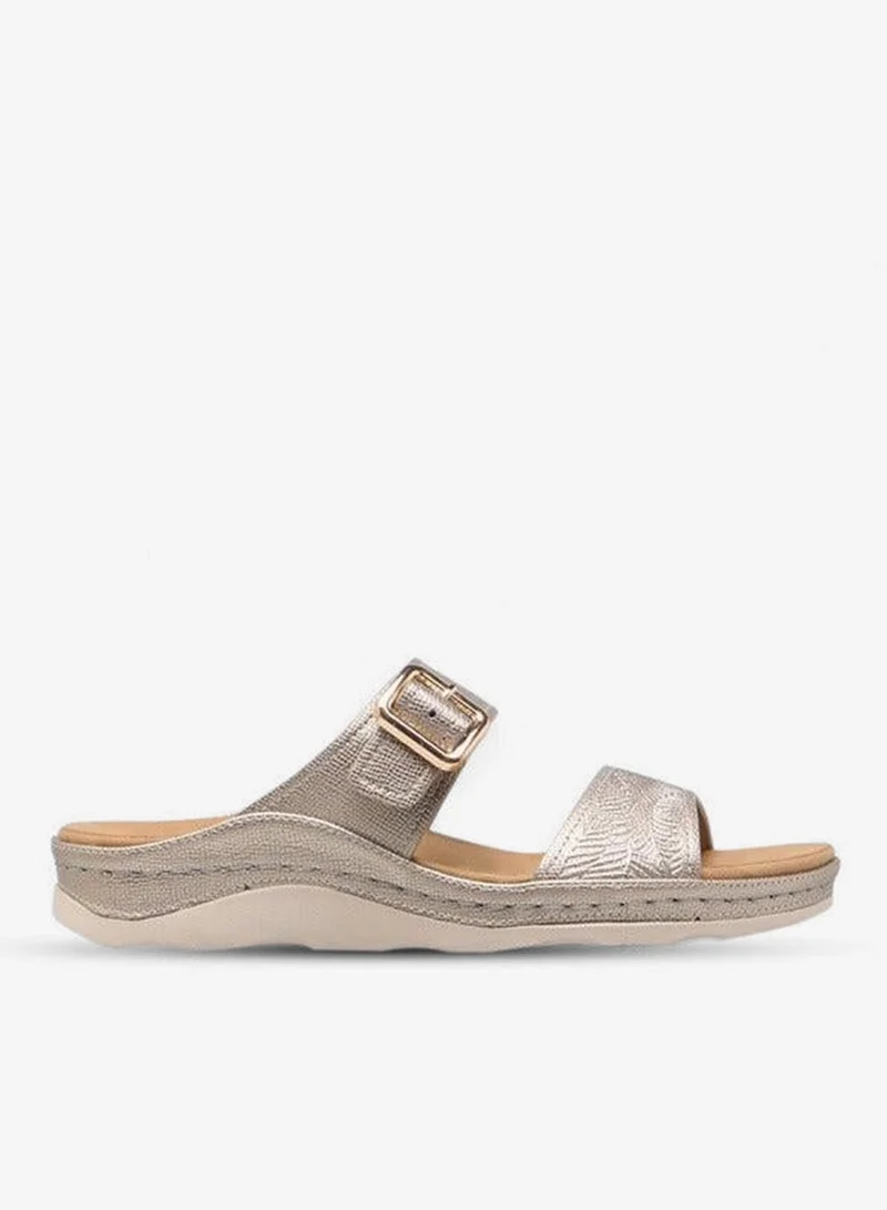 Le Confort Women's Textured Slip-On Comfort Sandals with Buckle Accent