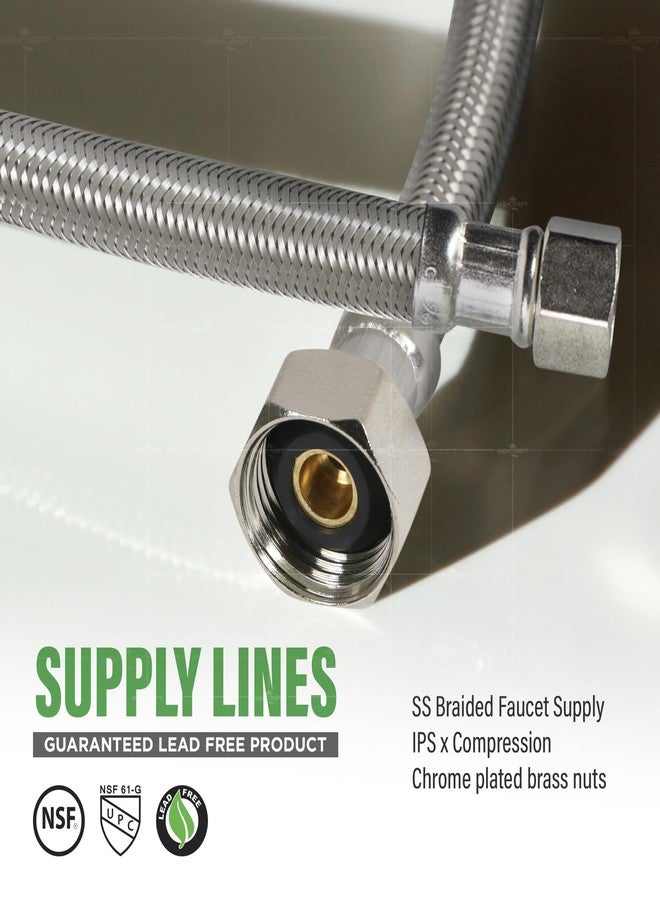 Highcraft Faucet Hose Connector 12" Length, 1/2" IPS X 3/8" Comp FIP Flexible Braided Stainless Steel Supply Line, Bathroom Kitchen Sink Extension Lead-Free (4 Pack) - Image 2