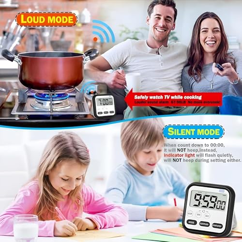 GNASTAS Digital Electronic Kitchen Timer & Stopwatch with LCD Display and Retractable Stand, Timing Alarm Clock for Cooking Without Batteries 1pc (Black) - Image 3