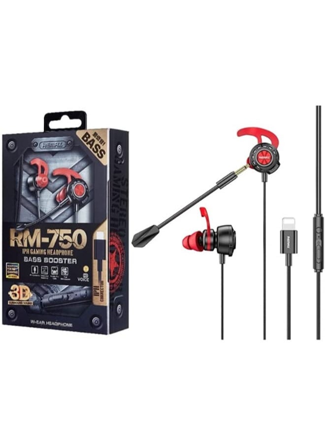 REMAX - RM-750 High Headphone With Microphone Bass Booster Lightning Plug - Black - Image 1