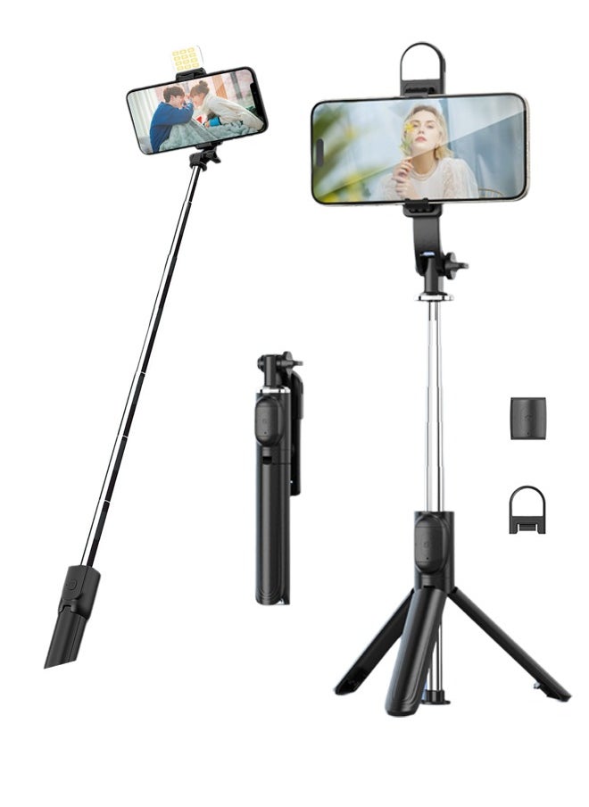 Portable 40 inch Selfie Stick with Wireless Remote,Fill Light and Extendable Tripod Stand 360 Rotation Compatible with iPhone and Android Samsung Smartphone, Black