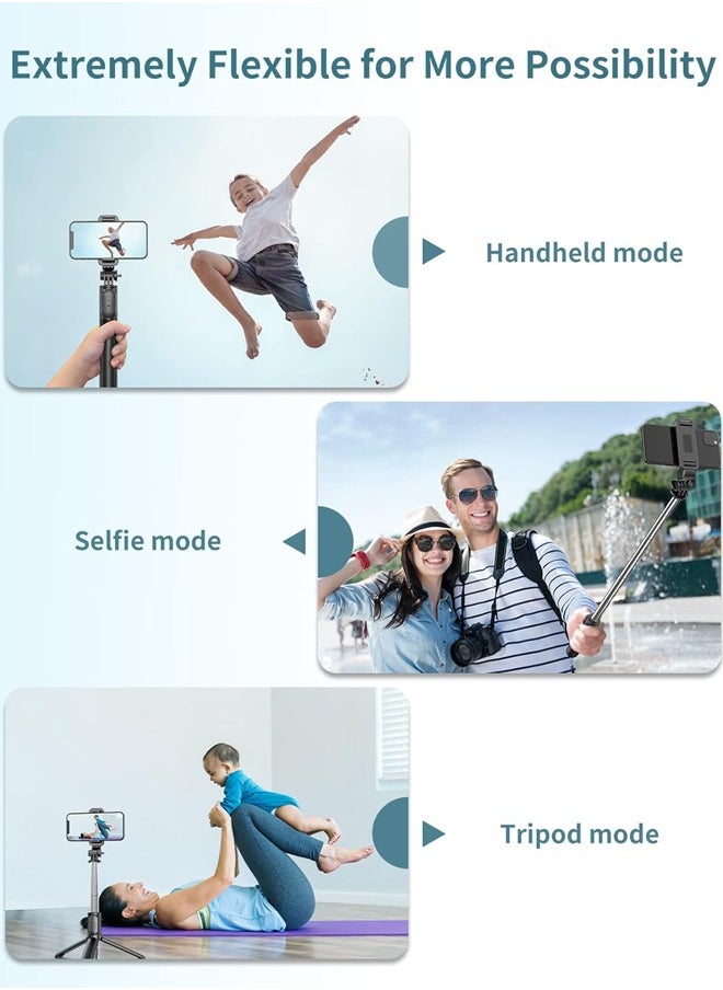 Portable 40 inch Selfie Stick with Wireless Remote,Fill Light and Extendable Tripod Stand 360 Rotation Compatible with iPhone and Android Samsung Smartphone, Black