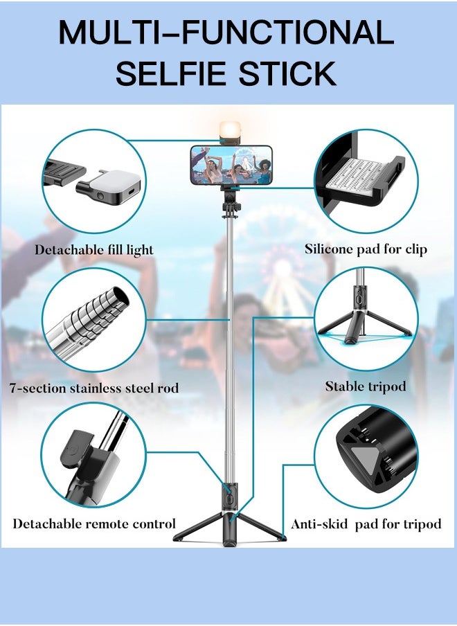 Portable 40 inch Selfie Stick with Wireless Remote,Fill Light and Extendable Tripod Stand 360 Rotation Compatible with iPhone and Android Samsung Smartphone, Black