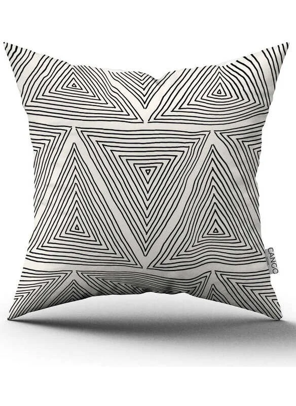 Cango Home Double Sided Cream Black Bohemian Scandinavian Geometric Digital Printed Throw Pillow Cover CGH1216