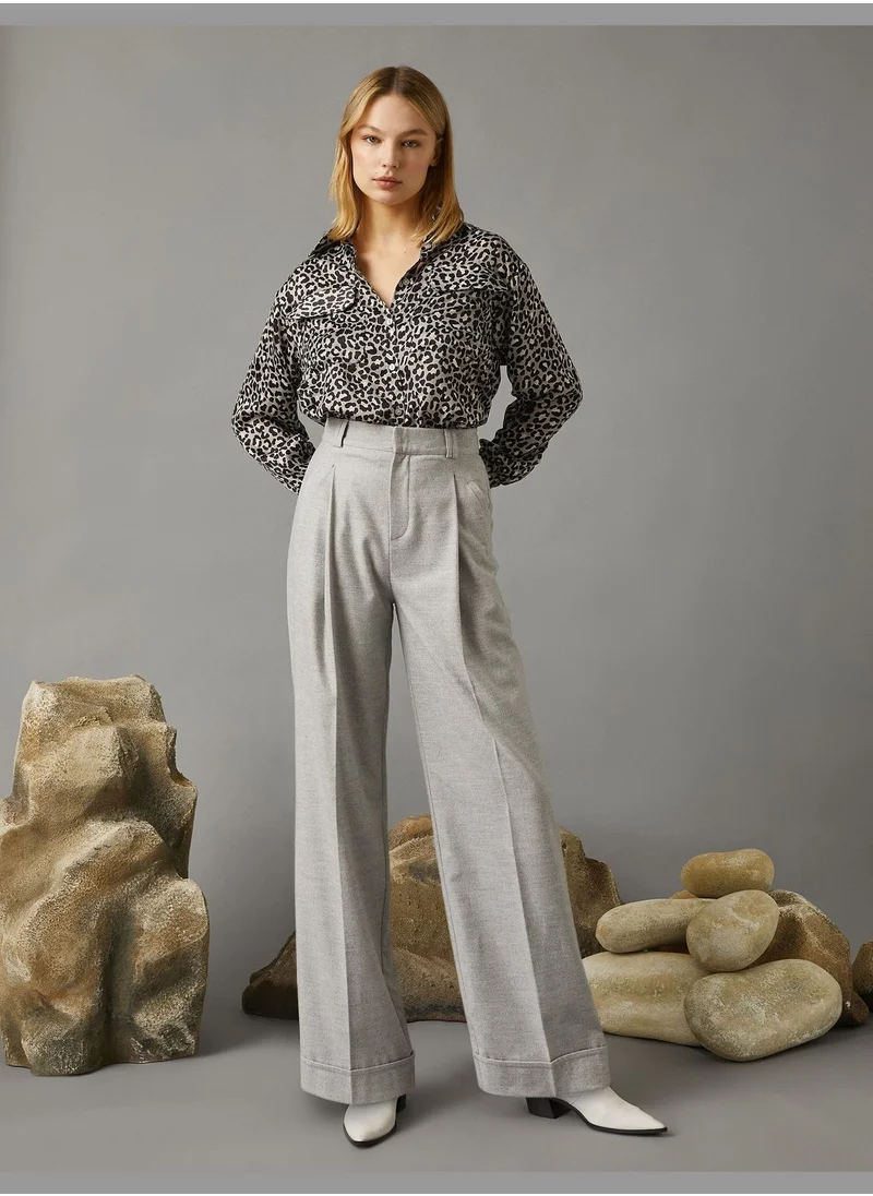 كوتون Wide Leg Pleated Pants