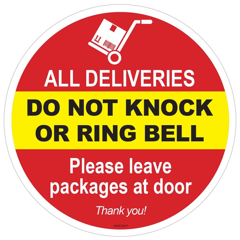 ZOCO â€“ Do Not Knock or Ring Doorbell Sign â€“ 6-Inch Round Window Cling Decals â€“ Please Leave Packages at Door â€“ Indoor Static Vinyl Sticker for Glass Doors & Windows - Image 1