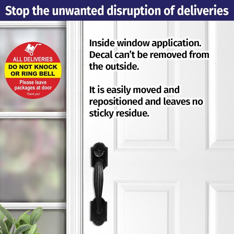 ZOCO â€“ Do Not Knock or Ring Doorbell Sign â€“ 6-Inch Round Window Cling Decals â€“ Please Leave Packages at Door â€“ Indoor Static Vinyl Sticker for Glass Doors & Windows - Image 2