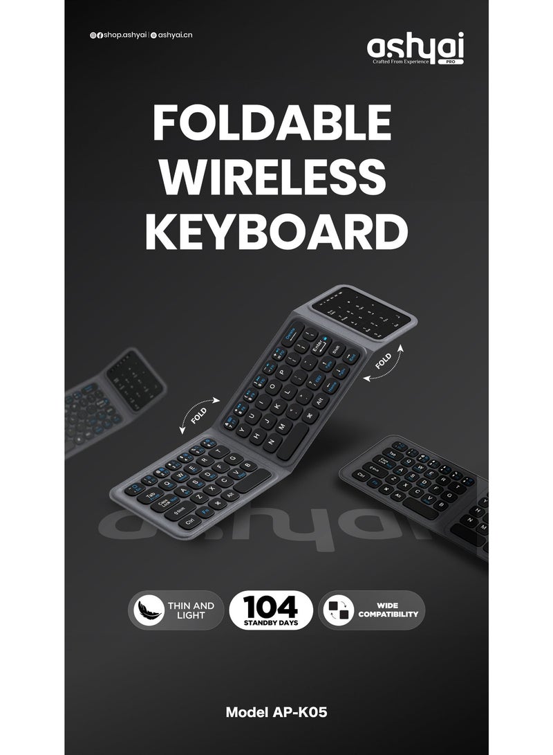 Ashyai Black Foldable wireless keyboard portable Folding Rechargeable Pocket Size Slim Lightweight compatible with all iPhone and android/Tablet/Smartphone/Smart TV/PC/Tablet(Android/iOS/Windows) - Image 2