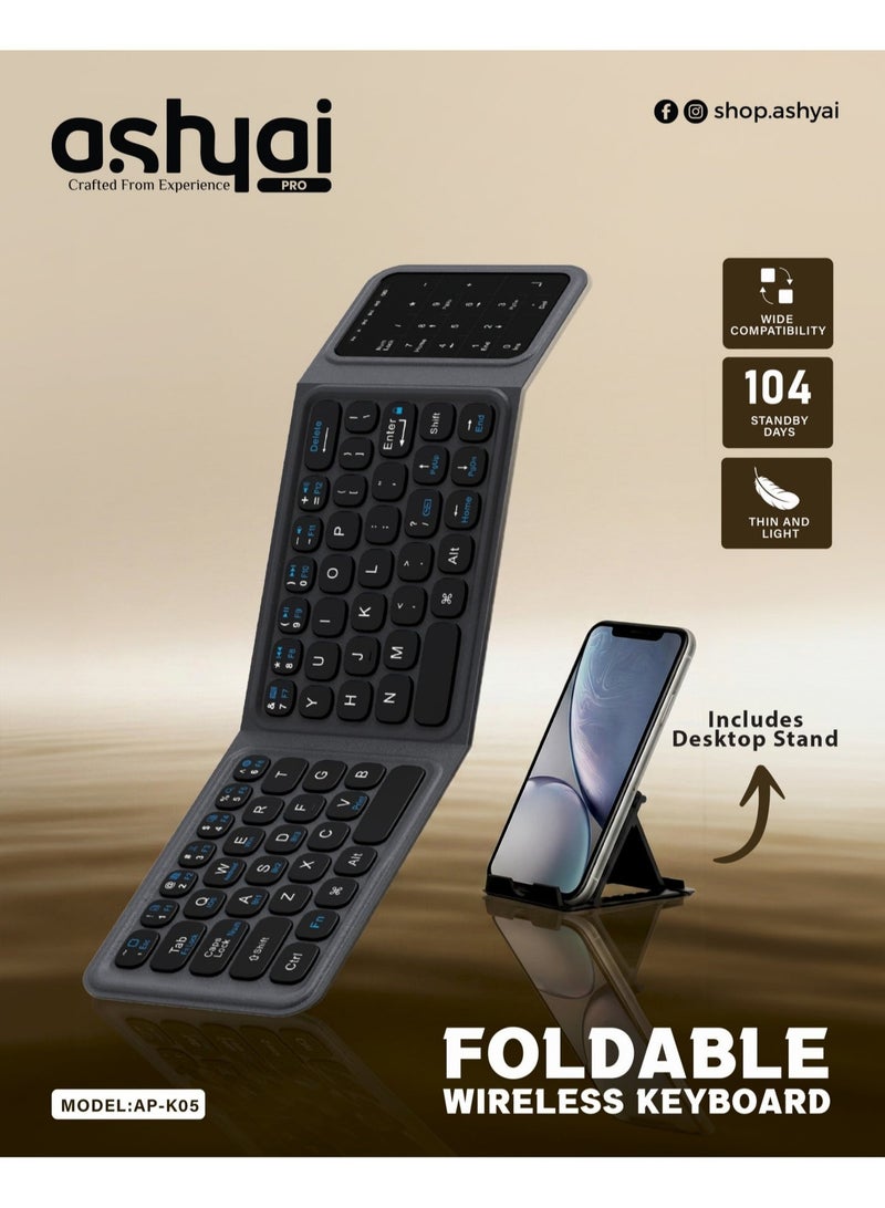 Ashyai Black Foldable wireless keyboard portable Folding Rechargeable Pocket Size Slim Lightweight compatible with all iPhone and android/Tablet/Smartphone/Smart TV/PC/Tablet(Android/iOS/Windows) - Image 4