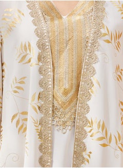 Styli Foil Printed Lace Trim Abaya and Slip Dress Set  - Image 4