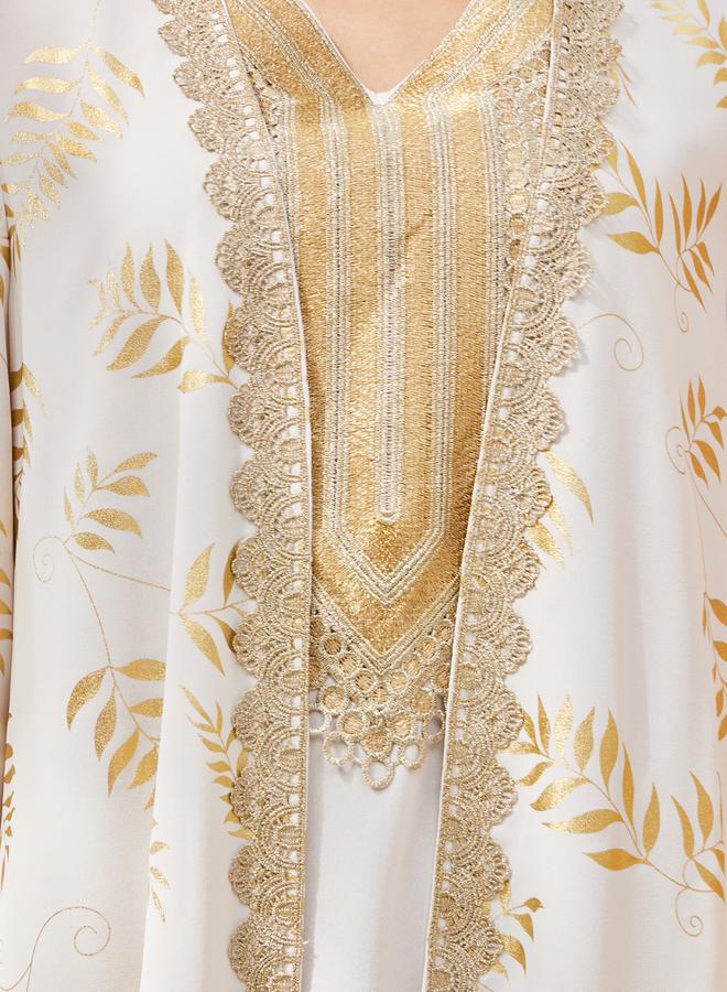 Styli Foil Printed Lace Trim Abaya and Slip Dress Set  - Image 4
