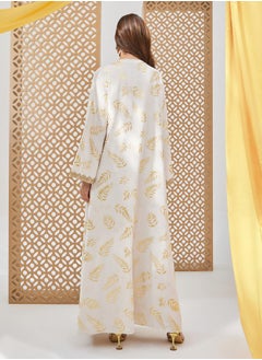 Styli Foil Printed Lace Trim Abaya and Slip Dress Set  - Image 5