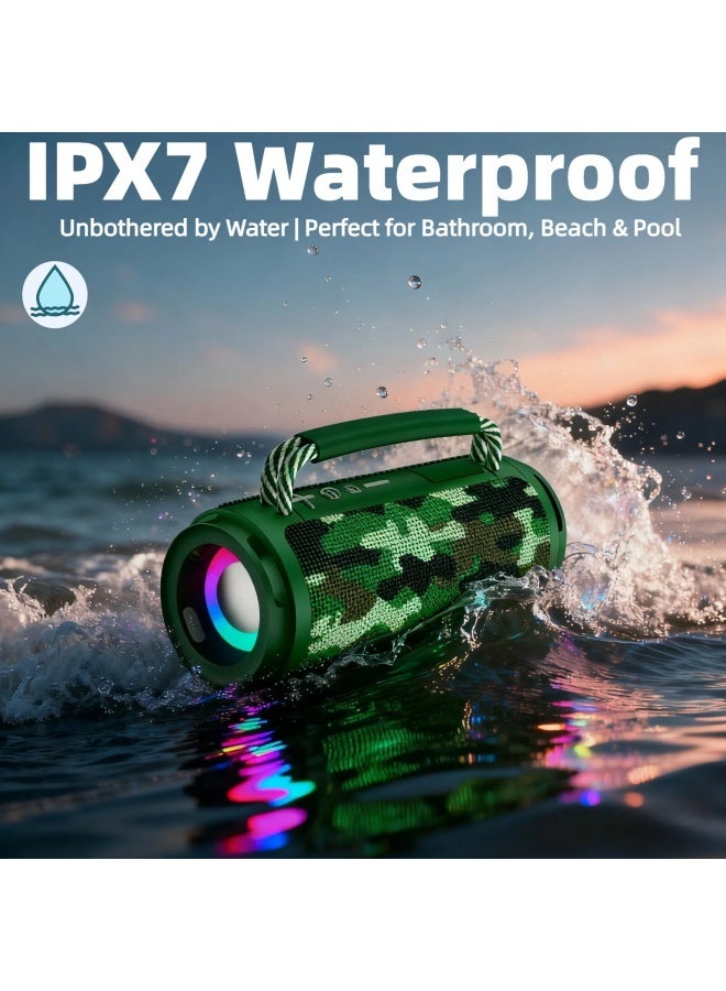 Portable Wireless Bluetooth Speaker with HD Sound, Bluetooth 5.4, 15W Dual Speaker, 16H Playtime, IPX7 Waterproof and Drop-Proof, TWS Pairing, for Outdoor/Home/Party/Beach (Round) - military green - Image 2