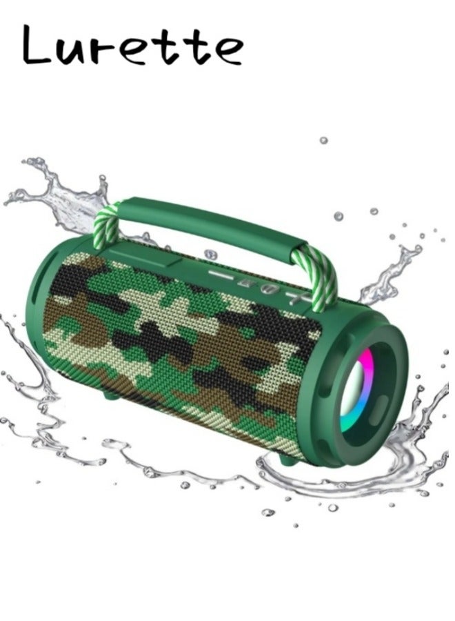Portable Wireless Bluetooth Speaker with HD Sound, Bluetooth 5.4, 15W Dual Speaker, 16H Playtime, IPX7 Waterproof and Drop-Proof, TWS Pairing, for Outdoor/Home/Party/Beach (Round) - military green - Image 1