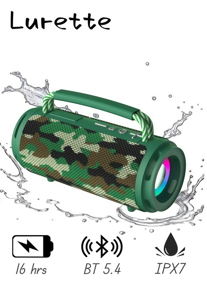 Lurette Portable Wireless Bluetooth Speaker with HD Sound, Bluetooth 5.4, 15W Dual Speaker, 16H Playtime, IPX7 Waterproof and Drop-Proof, TWS Pairing, for Outdoor/Home/Party/Beach (Round) - military green - Image 1