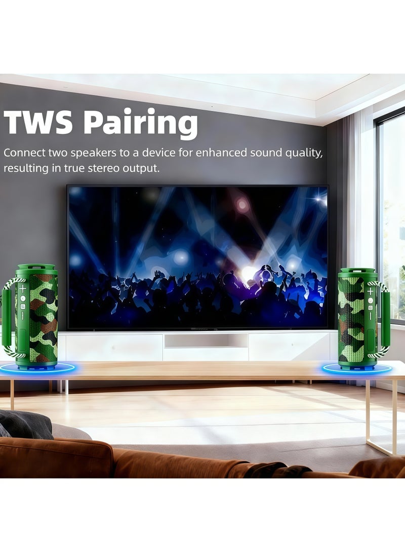 Lurette Portable Wireless Bluetooth Speaker with HD Sound, Bluetooth 5.4, 15W Dual Speaker, 16H Playtime, IPX7 Waterproof and Drop-Proof, TWS Pairing, for Outdoor/Home/Party/Beach (Round) - military green - Image 5