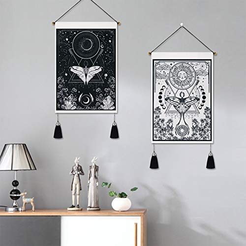 Jufay Pack of 2 Sun and Moon Tapestries - Black and White Tapestry with Flower Vine Design - Wall Hanging for Room (13.8 x 19.7 inches) - Image 3