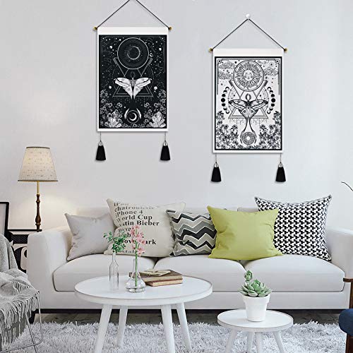 Jufay Pack of 2 Sun and Moon Tapestries - Black and White Tapestry with Flower Vine Design - Wall Hanging for Room (13.8 x 19.7 inches) - Image 2