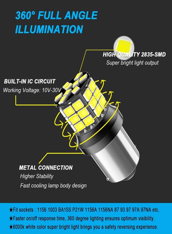 Serundo Auto 1156 Led Bulb, 12V 24V Super Bright 1141 1003 BA15S LED Bulbs Used for Back Up Reverse Lights, Tail Lights, RV lights,Lawn Mower etc. Pack of 2pcs White - Image 4