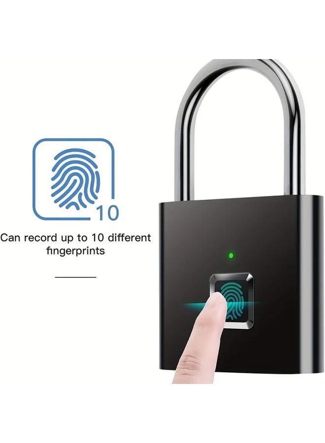 Mini Smart Fingerprint Padlock 10 Fingerprint USB Rechargeable Rust Proof Steel Keyless Entry Black - Image 1