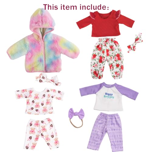 Sweet Dolly New Born Baby Doll Clothes Coat Pajamas Bodysuits Outfits for 14 Inches to 18 Inches Dolls 15 Inch Baby Dolls 10 PCs in Total Clothes and Accessories - Image 5