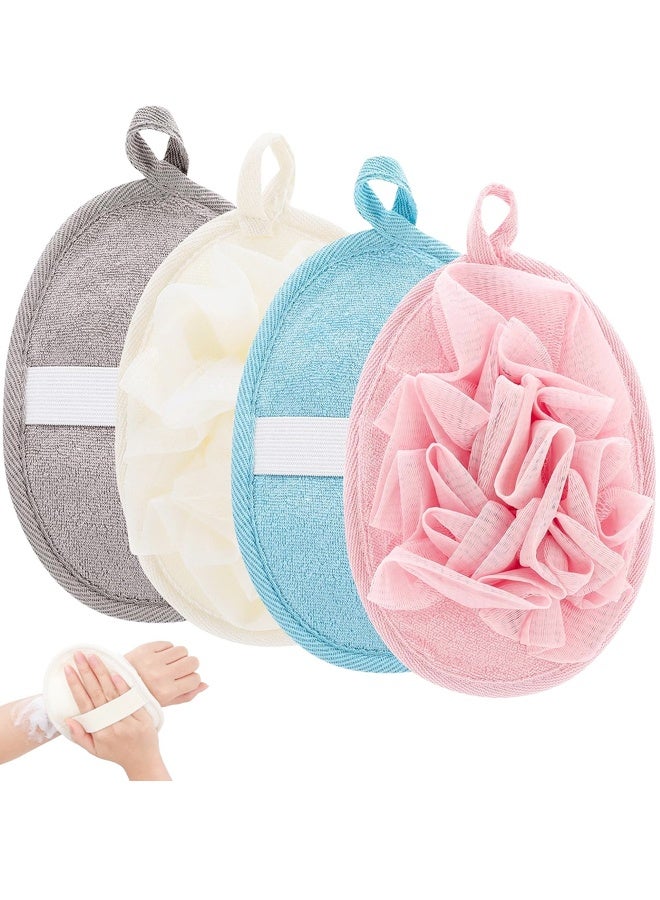 4 قطع من إسفنجات الاستحمام المقشرة، ليفة ناعمة للاستحمام مع حزام يد مطاطي، مناسبة للنساء والرجال، لتنظيف لطيف للبشرة - Image 1