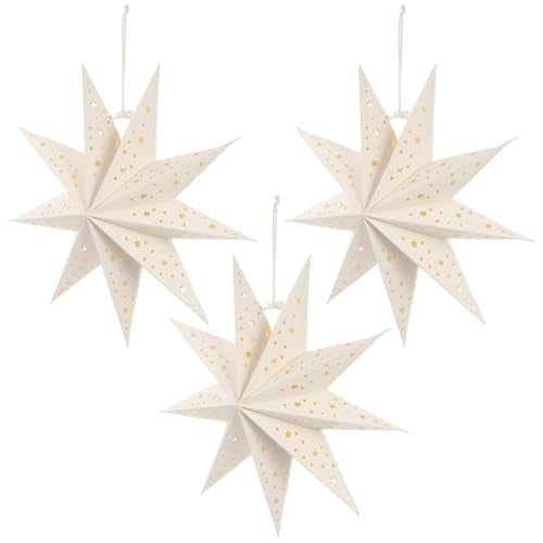 OSALADI 3Pcs Paper Star Lantern Lampshade 9 Pointed Star Hanging Decorations for Christmas New Year Wedding Party Holiday Birthday, 13.78 x 13.78 x 5.12 Inch - Image 1
