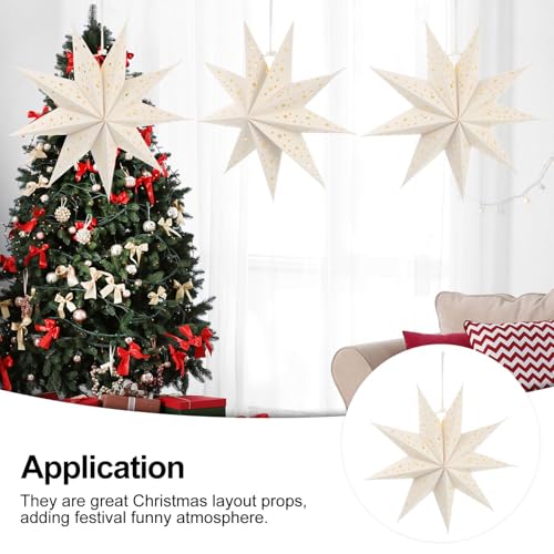 OSALADI 3Pcs Paper Star Lantern Lampshade 9 Pointed Star Hanging Decorations for Christmas New Year Wedding Party Holiday Birthday, 13.78 x 13.78 x 5.12 Inch - Image 4