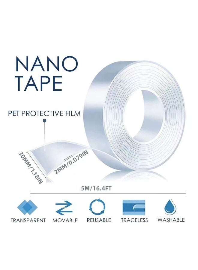 Heavy Duty Double Sided Tape, 16.5ft Nano Tape Removable Wall Mounting Tape, Clear Sticky Poster Tape No Residue, Multipurpose Tape for Picture Hanging, Home Office Decor(5m) - Image 2