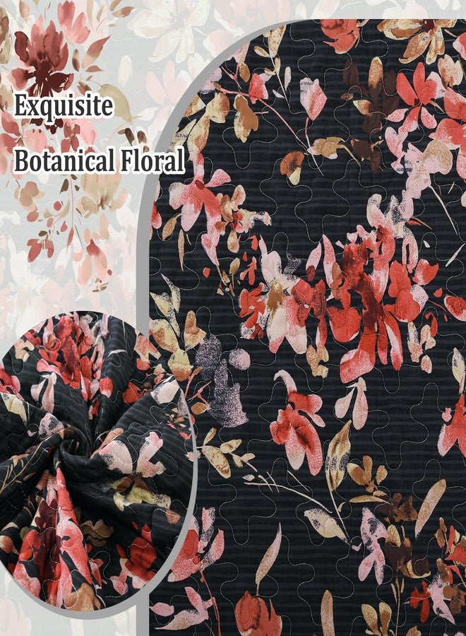 Dobuyly Floral Quilt Set King Size, Pink and Black Bedspreads Coverlet Set, 3 Pieces Soft Lightweight Microfiber Botanical Flowers Quilt Bedding Set for All Seasons 110"x90" - Image 4