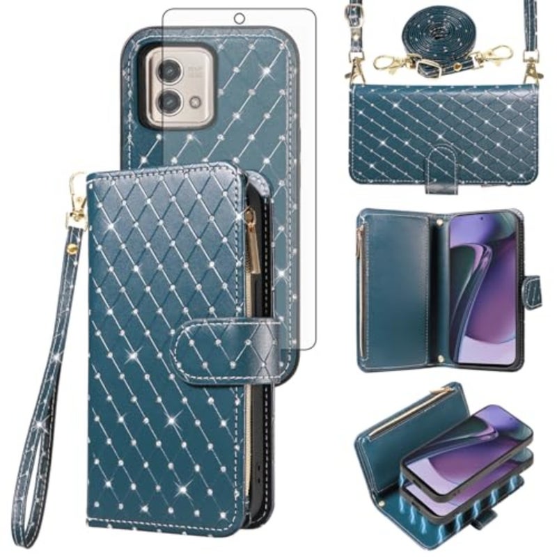 Compatible with rola 5 Wallet Case Zipper Cell and Screen Protector Crossbody Strap litter Flip Card Holder Phone Cover 5 XT2317DL XT2315-5 Women - Image 1
