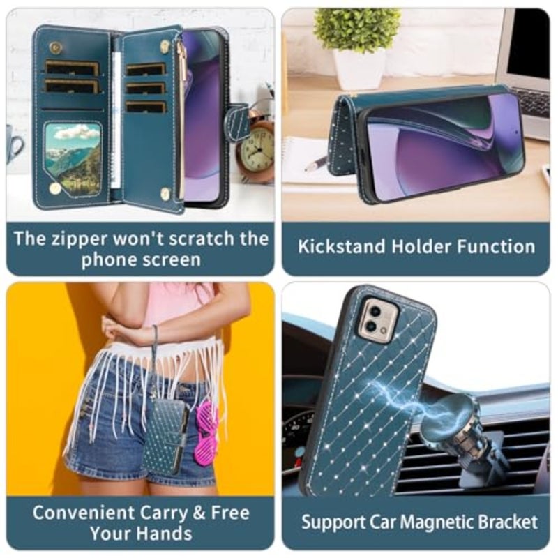 Compatible with rola 5 Wallet Case Zipper Cell and Screen Protector Crossbody Strap litter Flip Card Holder Phone Cover 5 XT2317DL XT2315-5 Women - Image 5