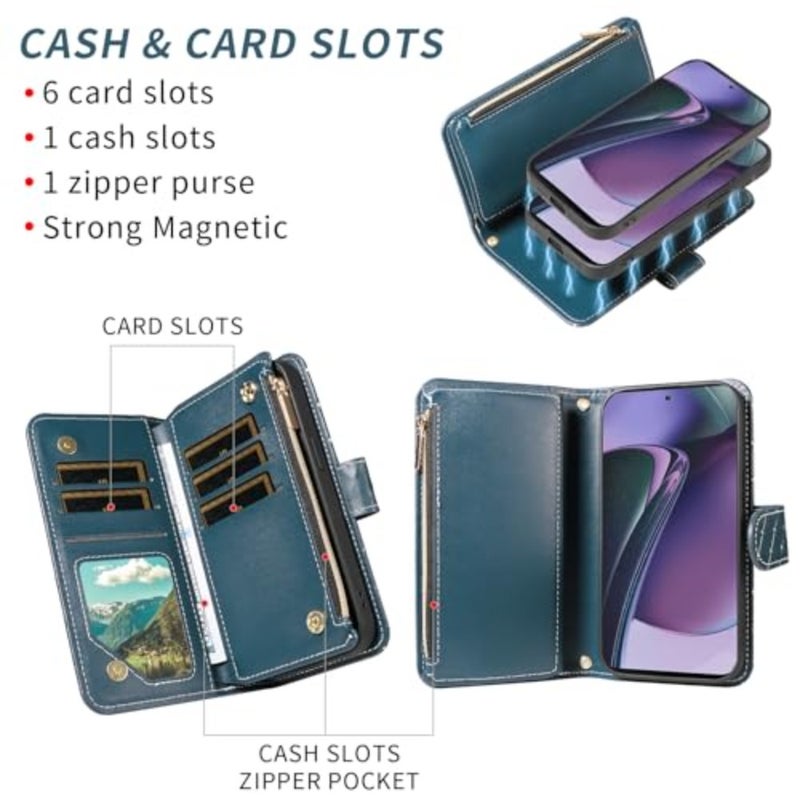 Compatible with rola 5 Wallet Case Zipper Cell and Screen Protector Crossbody Strap litter Flip Card Holder Phone Cover 5 XT2317DL XT2315-5 Women - Image 3