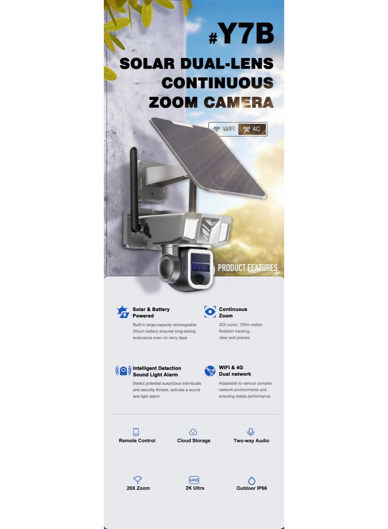كروني كاميرا كروني Y7b 4G-4K-8MP تعمل بالطاقة الشمسية، بعدسة مزدوجة، تكبير مستمر، رؤية ليلية بالأشعة تحت الحمراء، كشف الحركة، تتبع ذكي، صوت ثنائي الاتجاه، رؤية ليلية، كاميرات مراقبة خارجية - Image 5