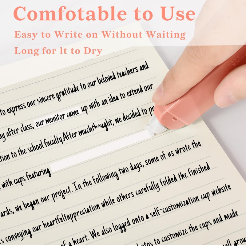 Temiary 6Pcs Mini White Out Tapes for Instant Correction, Cute Whiteout for Writing, Aesthetic Correction Tape Set Easy to Use for Students School Office Supplies (Pink) - Image 4