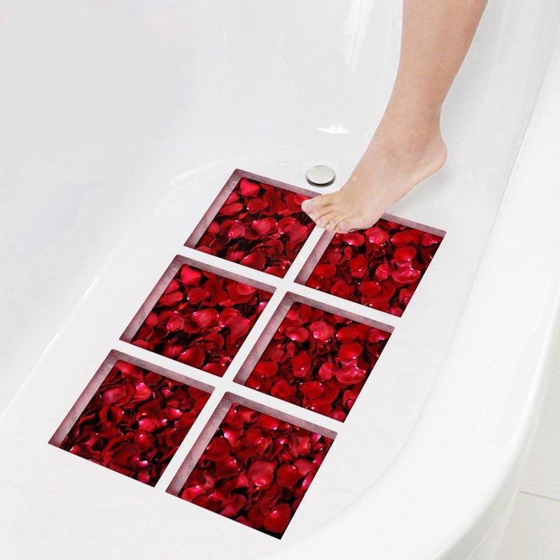ChezMax Nature Series Bath Tub Tattoos Non Slip Tub Stickers 3D Stereoscopic Tub Decals Red Petal Pattern Tub Appliques 6 Pcs 5.9" X 5.9" - Image 3