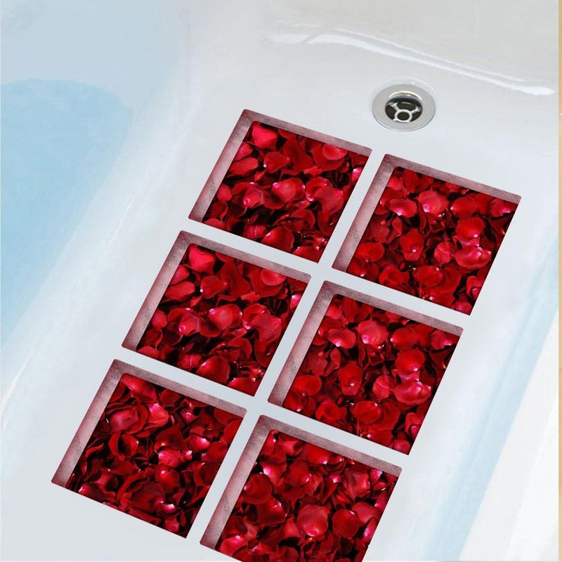 ChezMax Nature Series Bath Tub Tattoos Non Slip Tub Stickers 3D Stereoscopic Tub Decals Red Petal Pattern Tub Appliques 6 Pcs 5.9" X 5.9" - Image 2