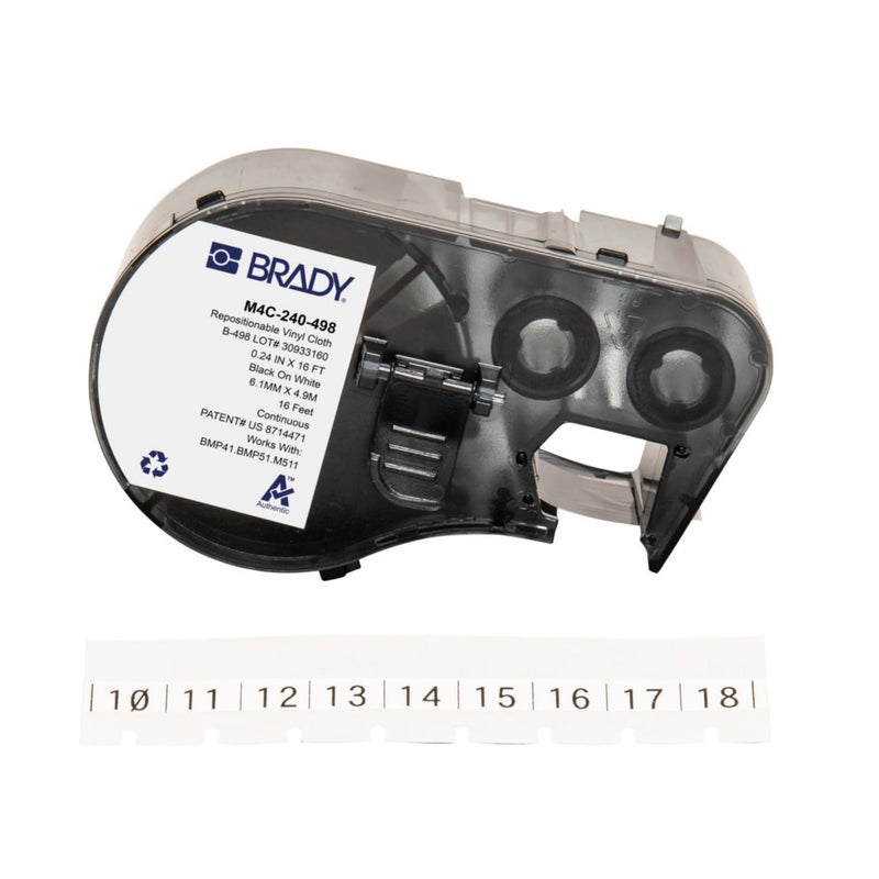 Brady Authentic M4C240498 Repositionable MultiPurpose Vinyl Cloth Labels 024 W x 16 L Black on White for use with The BMP41 BMP51 and M511 Label Printers - Image 2